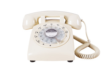 Retro rotary vintage telephone on white background