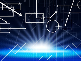 Blue Shapes Background Shows Spikes And Bright Light.