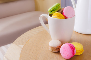 traditional french colorful sweet Macaron in cup