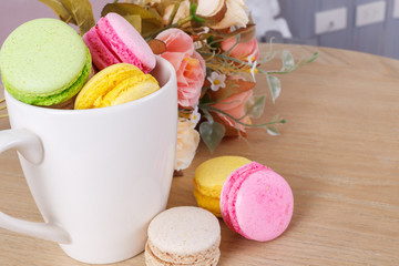 traditional french colorful sweet Macaron in cup