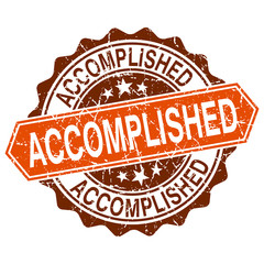 Accomplished grungy stamp isolated on white background