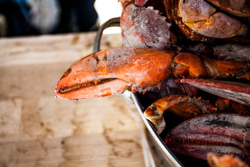 rozen crab claw on kitchen at metal dish © Kyrylo Ryzhov