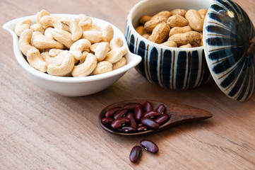 Pile of uncooked multigrain, nut