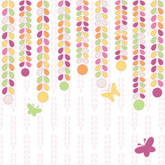 colorful background with leaves and butterflies