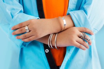 Silver bracelets and ring