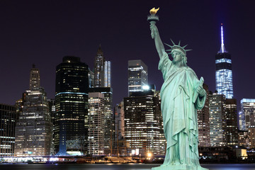 Manhattan Skyline and The Statue of Liberty at Night - 66915101