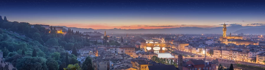 Schilderijen op glas Rivier de Arno en de Ponte Vecchio bij zonsondergang, Florence © boule1301