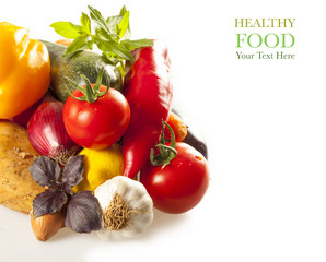 Colorful healthy fresh vegetables on white