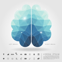 left and right brain polygon with business icon