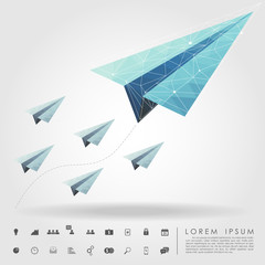 polygon paper plane on leader concept with business icon