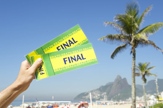 Hand Holding Brazil Final Tickets Palm Trees Rio de Janeiro