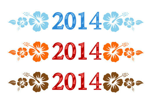 Vector colorful aloha 2014 text with hibiscus
