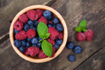 Fresh berries on a wooden table