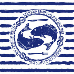 Seafood restaurant emblem with fish