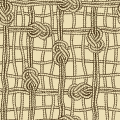 Seamless pattern of ropes grid with marine knotes