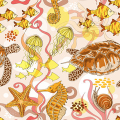 Seamless pattern of sea animals