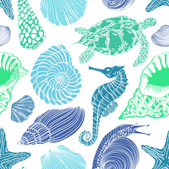 Naklejka premium Seamless pattern of sea animals