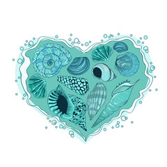 Illustration with heart of seashells