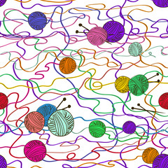 Seamless pattern with balls of yarn
