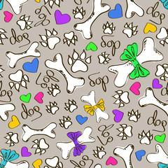Seamless pattern of dog's paws and bones