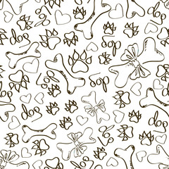 Seamless pattern of dog's paws and bones