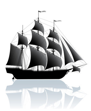 Black ship isolated on white