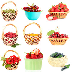 Collage of berries isolated on white