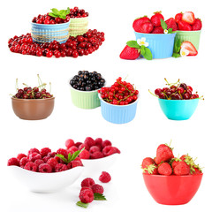 Collage of fresh berries isolated on white