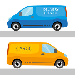 Blue and orange delivery vans isolated - obrazy, fototapety, plakaty
