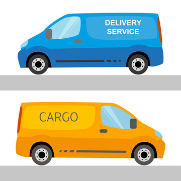 Blue and orange delivery vans isolated
