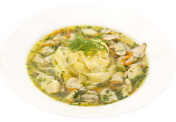 soup of vegetables and mushrooms in a restaurant