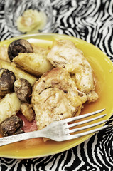 potatoes with meat fried with mushrooms