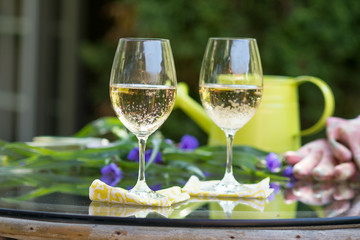 White Wine in the Garden for Break Time