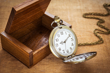Pocket watch and wooden box