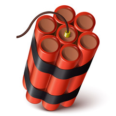 Bundle of red dynamite isolated on a white background