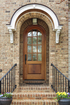 Wooden front door of family home
