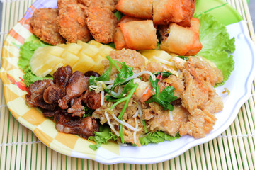 close-up of stir-fry fish maw with fried spare-ribs