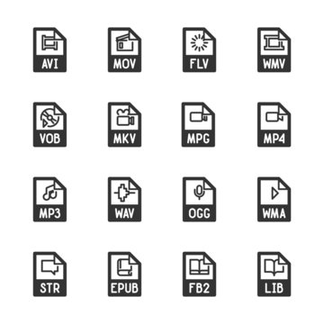 File type icons: Video, sound, and books – Bazza series