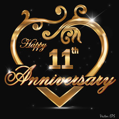 11 year anniversary golden heart card