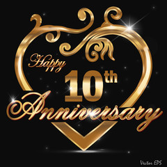 10 year anniversary golden heart card