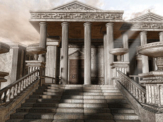 Starożytna grecka świątynia z kolumnami - obrazy, fototapety, plakaty