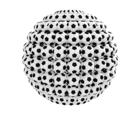 Ball shape composed of many soccer balls isolated on white.