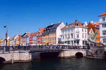 Nyhavn bridge waterfront and canal district in Copenhagen