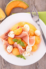 salad with melon,mozzarella and prosciutto