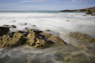 Long exposure photograph of the Cornish coast, UK.