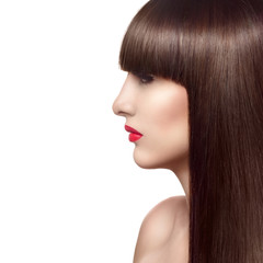 Fototapeta premium Portrait of beautiful fashion woman with long healthy red hair a