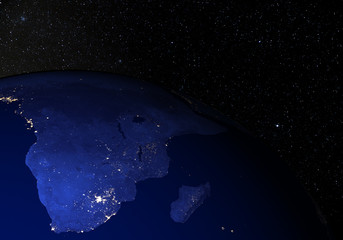 Fototapeta na wymiar The Earth from space at night. South Africa.