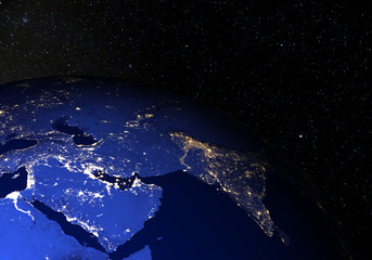 Fototapeta na wymiar The Earth from space at night. Middle East.