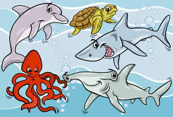 Fototapeta premium sea life animals and fish cartoon