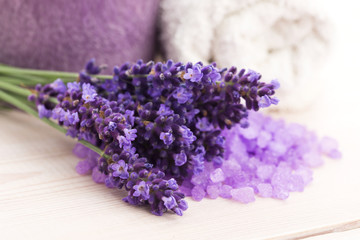 Lavender flowers and the bath salt - beauty treatment